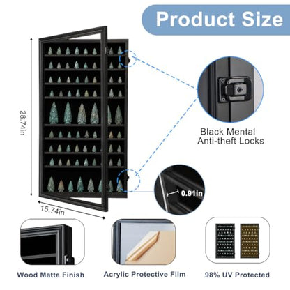 KCRasan Arrowhead Display Case Native American Arrowhead Shadow Box, Black - size: Oversized Black