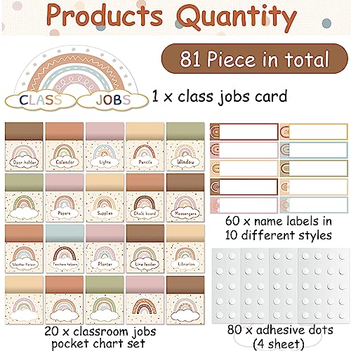 ZOIIWA 81 Pcs Boho Rainbow Classroom Job Bulletin Board Set Class Job Chart - style: Boho Rainbow