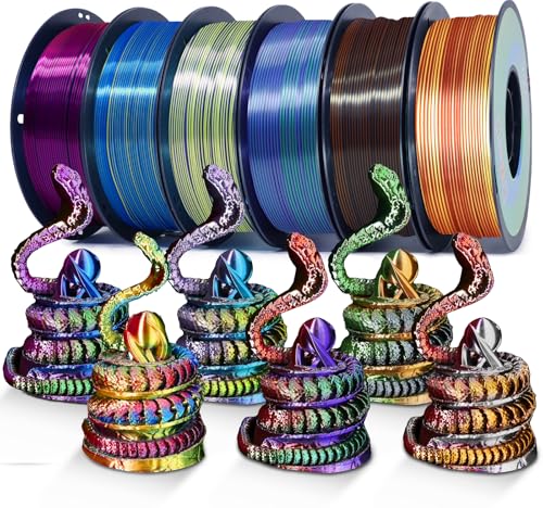 YOUSU 3D Printer Filament Silk PLA Filament Rainbow Color,1.75mm Tri Color PLA Filament 6kg Pack,1kg Spool. - color: 1-rainbow Tri Color Pack