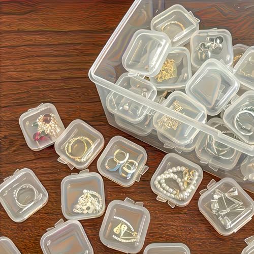 20PCS,Mini Transparent Plastic Jewelry Storage Boxes with Lids, Clear Square Containers for Earrings, Pills, Beads, Cosmetics And Craft Supplies | Durable Stackable Small Item Organizers,20PCS - color: 20PCS
