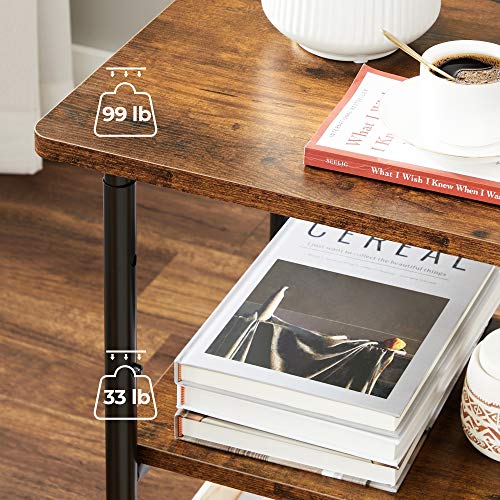 VASAGLE 3-Tier Printer Stand with Locking Wheels, Under Desk Printer Table - color: Rustic Brown + Ink Black, size: 3 Tiers/Compact