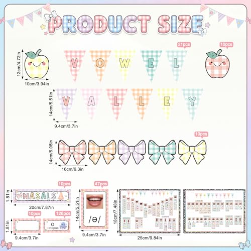 Gueevin 238 Pcs Sound Wall Classroom Phonics Kit, Pastel Gingham - style: Pastel Gingham