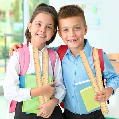 24 Pack Wooden Ruler 12 Inch, Rulers Bulk for Classroom, Wood Ruler with Centimeters and Inches, 2 Scale Measuring Rulers for Kids Students Teacher, Ideal Back to School Office Home Supplies