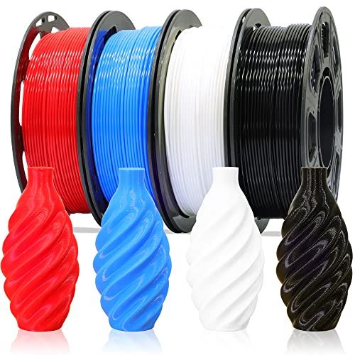 1.75mm Normal PLA 4 Most Basic Colors Bundle Pack: Black Red White Blue, Each Spool 250g, 4 Spools Packed, Total 1Kg 3D Printing Filament Material with One Extra 3D Print Tool by MIKA3D - color: White+black+red+sapphire Blue