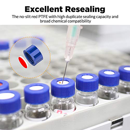 Membrane Solutions 2mL Autosampler Vials, 9-425 GC/HPLC Vials, 100 Pcs - size: Clear Vial & Red PTFE septa