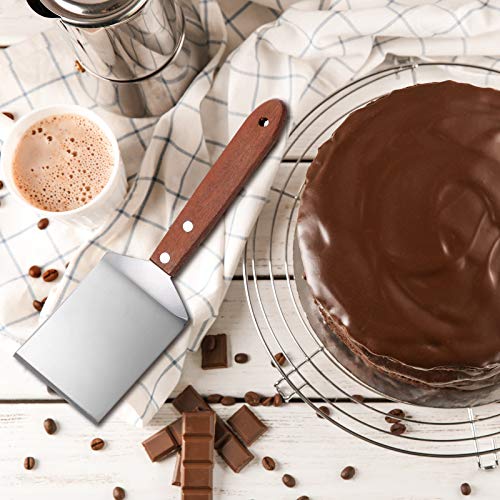 Newtay 2 Pcs Metal Small Spatula Wooden Handle Cookie Baking Scraper Turner