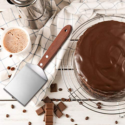 Newtay 2 Pcs Metal Small Spatula Wooden Handle Cookie Baking Scraper Turner