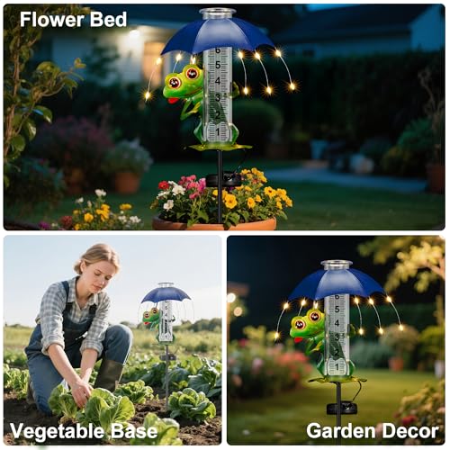 shumi Rain Gauge Outdoor, Solar Frog Rain Gauge with LED Lights - color: Frog