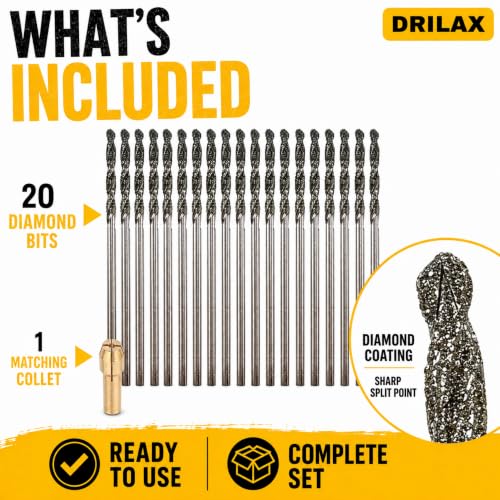 Drilax Diamond Drill Bits 20-Pc 1.5mm Compatible with Dremel Bits - size: 1.5mm