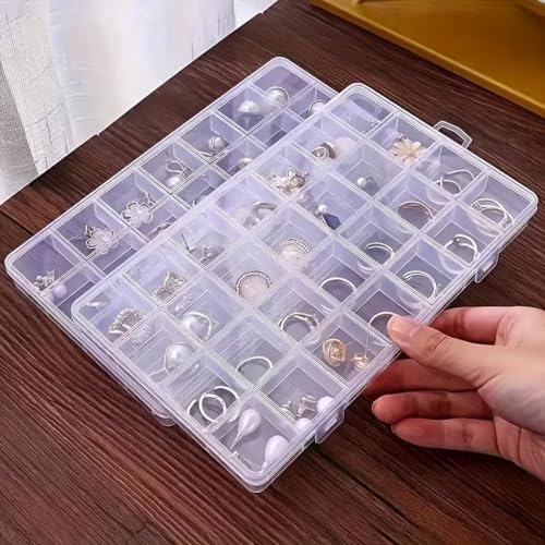 24-Compartment Transparent Plastic Storage Box—suitable for storing jewelry, beads, craft accessories, small parts, earrings, rings, screws, and various small items.