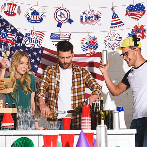 48Pcs 4th of July Cut-Outs, Red White Blue Patriotic Theme Party Cutouts Cartoon USA Flag Stars Firework Paper Cutouts for Independence Day Home School Classroom Office Bulletin Board Wall Decor - style: 4th of July