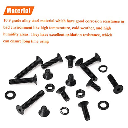 HELIFOUNER 240 Pieces M5 x 6mm /8mm /10mm /12mm /16mm /20mm /25mm, Countersunk Head Socket Cap Screws Bolts Washers Nuts Kit, 10.9 Grade Alloy Steel, Full Threaded, Black - size: M5, style: Countersunk Head