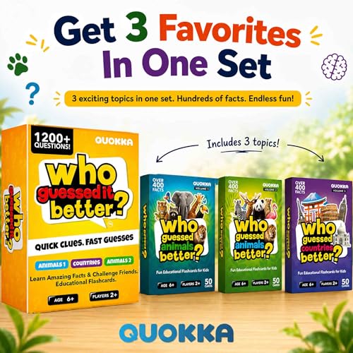 Quokka Who Guess It Better Game Set - Animals and Countries, 3 Card Sets - color: 3set