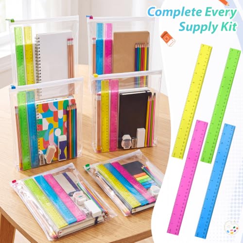 Eboot 50 Pack 12 in Clear Plastic Rulers Bulk for Classroom, School, Colorful - color: Blue,Pink,Green,Yellow