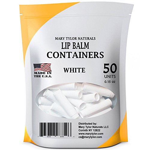 Mary Tylor Naturals 50 White Lip Balm Containers, BPA Free, Made in USA, 0.15 oz, 100% with White Caps, For DIY Lipstick, Lip Balm, Lip Gloss - color: white