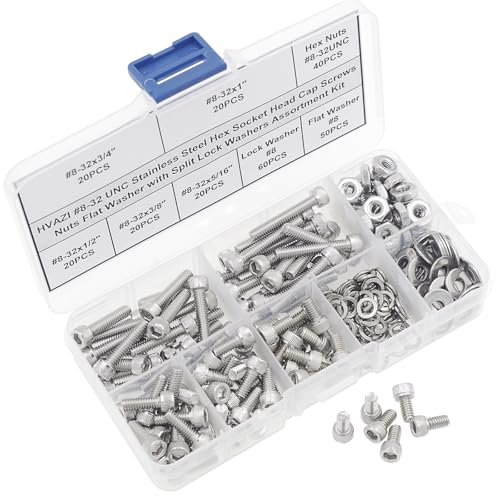 #8-32 UNC Stainless Steel Knurled Hex Socket Cap Screw Nut Washer Kit - size: #8-32UNC