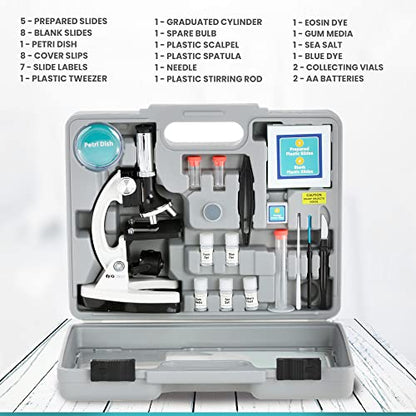 AmScope M30-ABS-KT2-W-TKVB1 1200X White Metal Arm Starter Microscope Kit - style: F) Kit + Telescope