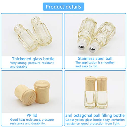 3mL Glass Roller Bottles for Essential Oils, Roller Ball Applicator - color: Yellow