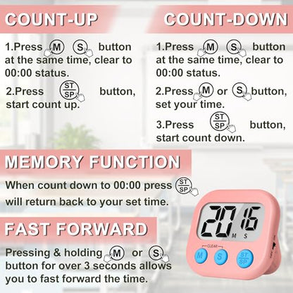 ZILLEEN Classroom Timer for Kids Teachers 2 Pack Digital Timers Pur Pk - color: Purple & Pink