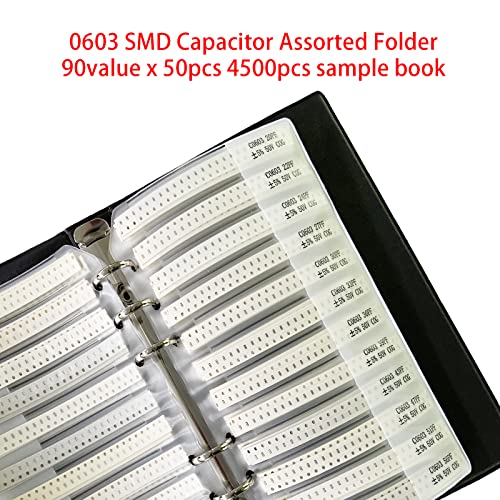 SMD Capacitor 0603 Book (0.5pF-2.2uF) SMT Chip Kit 90 Value x 50pcs = 4500pcs Capacitor Assortment Portfolio Folder Sample Book - size: C-0603