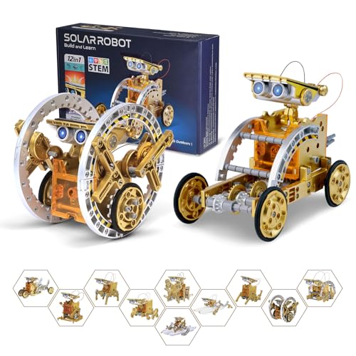 RAESOOT STEM Toys for Kids Age 8-13, 12-in-1 Solar Robot Building Science Kits for Boys Girls Teen Age 9 10 11 12, Engineering Christmas Birthday Gifts for 8+ Year Old Boys - color: Golden Silver