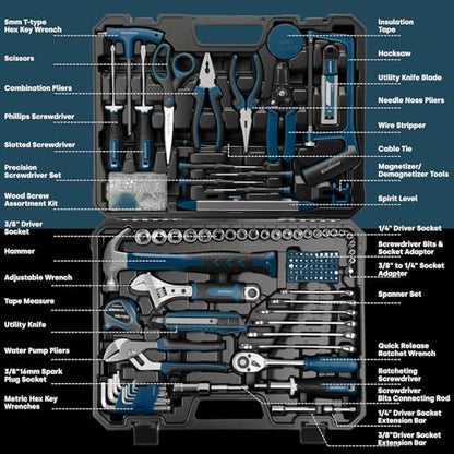 Enventor Tool Set with Molded Storage Case, 220 Pieces, Blue - color: Blue