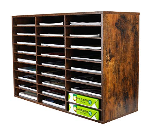 PAG-Mass Wood Literature Organizer Mail Sorter Student Mailbox for Classroom Desktop Bill Paper Holder for Office Home School, 27 Compartments, Antique Brown - color: Antique Brown, size: 27 Compartments
