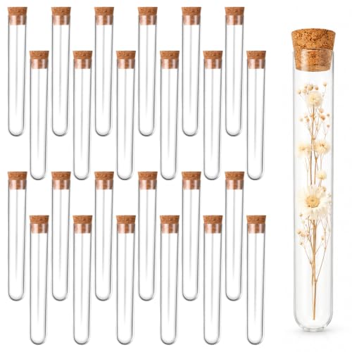 25 Pcs Glass Test Tubes for Plants, 10ml Clear Acrylic Vials with Cork Stoppers