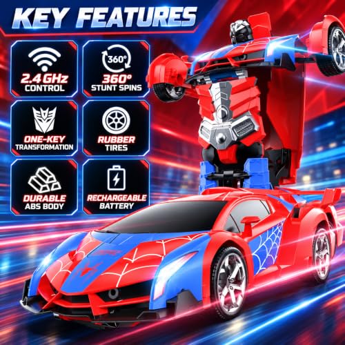 DEERC Spider Transforming RC Car for Boys, 2.4GHz Remote Control Robot Toy