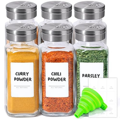 ComSaf Glass Spice Jars with Shaker Lids 8 oz 6 Pack Square - size: 8 fl oz x 6 - Shaker Lids