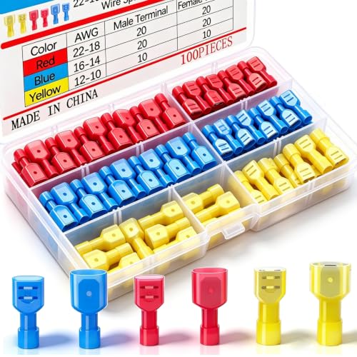 Twidec/100PCS Nylon Spade Connector Kit 22-10AWG Male Female Wire Connector - color: 100PCS