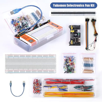 Electronics Component Fun Kit w/Power Supply Module, Electronics Basic Kit, Jumper Wire, Breadboard, Precision Potentiometer,Resistor Compatible with Arduino, Raspberry Pi, STM32 - size: Component Kit(without the board)