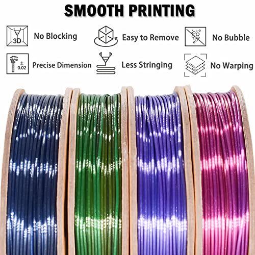 OVV3D PLA 3D Printer Filament Bundle, Shiny PLA Multicolor Pack - color: Black Blue Purple Green