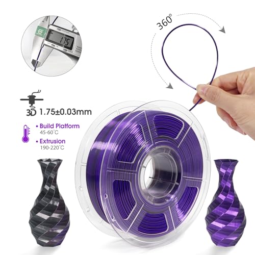 iSANMATE 3D Printer Filament, PLA Filament 1.75mm Dual Color Filament, Shiny Silk PLA Coextruded Filament, 3D Printing Filament Magic PLA, 1 kg/Spool (Black+Purple) - color: Black + Purple, size: Silk PLA