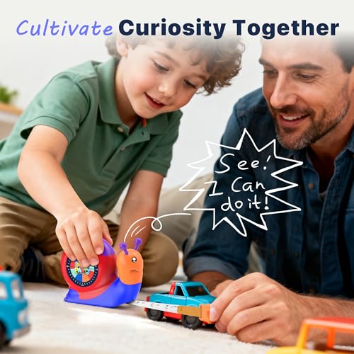 8ft Tape Measure for Kids, STEM Educational Tool with Level, Protractor and Eraser, Retractable Snail Shaped Measuring Tapes, Child-Safe Gift for Boys & Girls 3+, Double Blue - color: Double Blue