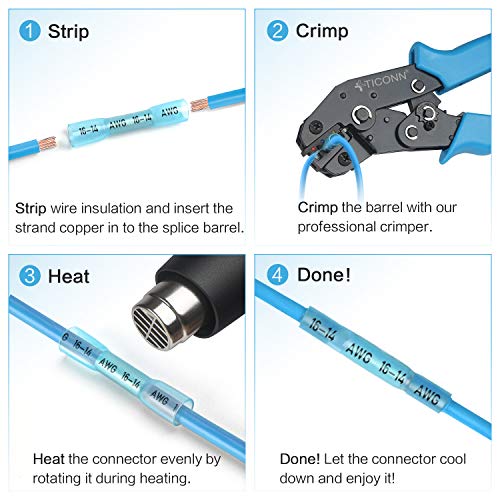 TICONN 200PCS Heat Shrink Butt Connectors, Crimp Wire Connectors Kit - size: Blue 200 PCS