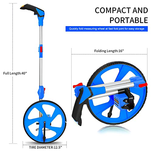 Zozen Measuring Wheel in Feet and Inches, Double Collapsible, 12.5" Blue - color: Blue