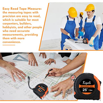 24 Pieces Tape Measure 25 Feet Retractable Measuring Self Locking Measurement Tape Bulk Easy to Read with Fractions, Metric Inches and Imperial Measurement