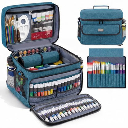 JJRING Acrylic Paint Organizer Bag With Adjustable Dividers, Green - color: Green