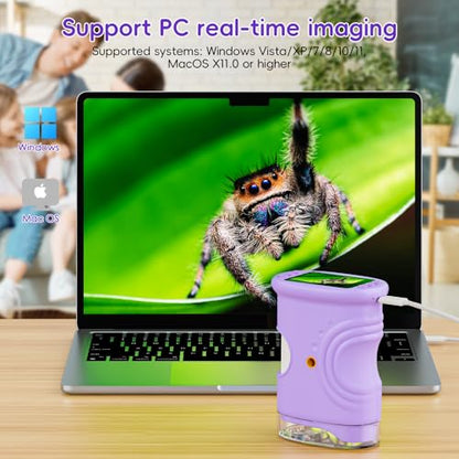 Temodu Kids Microscope 2.0" Screen 1000X Digital Microscope for Kids, Mini Pocket Handheld Microscopes for Children Birthday Festival Gift, Science Education Fun Toys for Boys Girls Ages 4-12 (Purple) - color: Purple