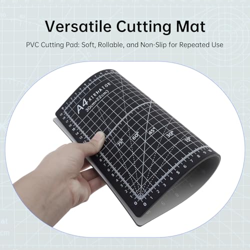 A4 Self Healing Cutting Mat & Carving Craft Knife with 5 Extra Blades and Stainless Steel Cork Ruler 12 inch / 30cm Dual Scale for DIY Art Work Cutting, Hobby, Stencil, Scrapbooking Stencil