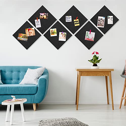 AKTOP Cork Board Bulletin Board 12x12, 1/2" Thick Felt Cork Board Tiles 6 Pack, Small Square Pin Board for Wall, Self Adhesive Corkboards with 60 Push Pin Wood Clips for School, Home & Office, Black - color: Black, size: 12"x12" - 6Pack