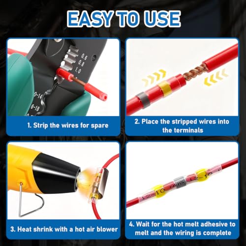 230Pcs Solder Seal Wire Connectors with Mini Heat Gun Kit, Solder Stick Wire Connectors & Heat Shrink Tubing Waterproof and Insulated Electrical Wire Terminals for Marine, Automotive - size: 230Pcs