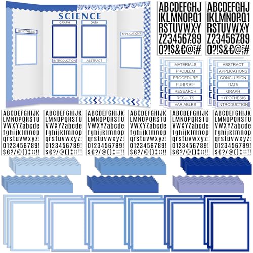 Sinload 92 Pcs Science Fair Board Supplies 60 Trim Scalloped Poster Boards 18 Presentation Subtitles 6 Project Titles 8 Letter Sticker for Classroom Display Boards(Blue Tone,Wave) - color: Blue Tone, style: Wave