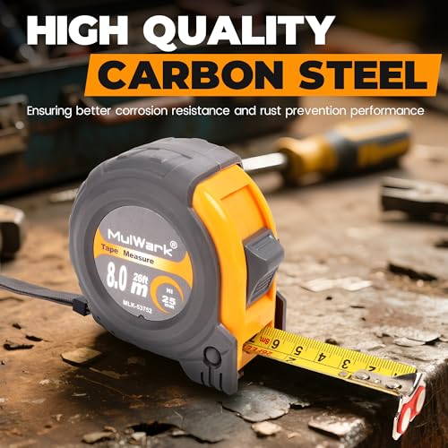 MulWark 4 Pack Metric Tape Measure, Easy Read Measuring Tape Retractable with Fractions 1/8, Both-Side Metal Blade, Magnetic Hook & Shockproof Case for Construction, Carpenter, Architect, Woodworking - color: Yellow-Grey, size: 26 ft