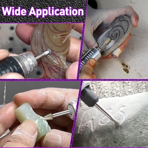 120-Grit Diamond Grinding Bit 1/8" Shank Compatible with Dremel Rotary Tool, 22Pcs Diamond Grinding Burrs for Stone Jade Glass Resin Metal Porcelain Ceramic Quartz Glaze Carving Engraving Polishing - style: 22PCS-120Grit