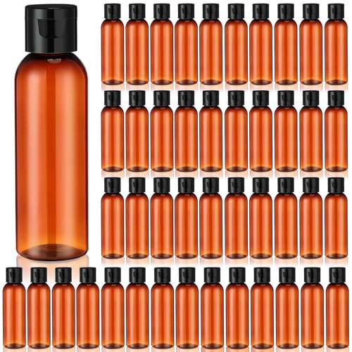 Zhehao 200 Pcs 2 oz Brown Plastic Empty Bottles with Lids(Black Cap) - color: Black Cap, Brown