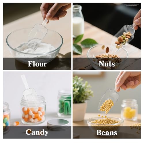 12 Pcs Clear Plastic Ice Scoop, Medium Multi Purpose Plastic Ice Scoop Sets, Ices Cube Scoops for Freezer Ices Machine Dry Goods Canisters Candy Buffet Kitchen Food Coffee Wedding Desserts（6.7 Inch） - color: Transparent