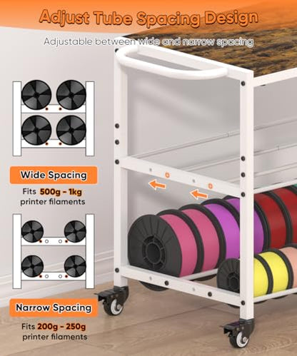 2-Tier 3D Printer Filament Storage Rack with Stand & Wheels, White - color: white, size: 2-tier