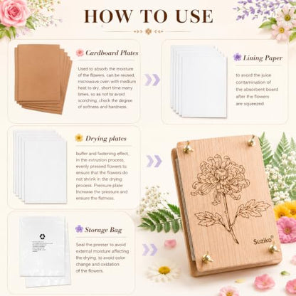 Suziko Large Flower Press Kit 10.8 x 6.9 inch for Adults, Flower and Plant Preservation Kit, Arts and Crafts for Adults Leaf Press, Great Gift for Lovers - size: Chrysanthemum 10.8" x 6.9"